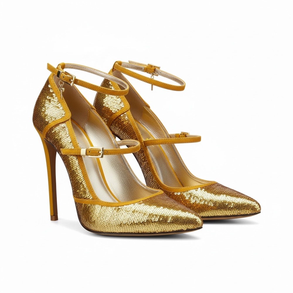 Cesare Paciotti Gold Sequin Heels